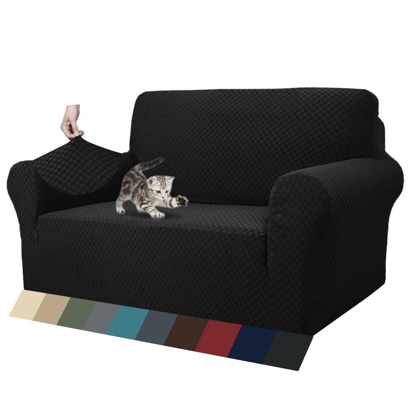 ZNSAYOTX 1 Piece Jacquard Couch Covers for 2 Cushion Couch High Stretch Loveseat Slipcover for Pets Dogs Anti Slip Love Seat Sofa Slipcover Furniture Protector (Loveseat, Black) - Image 1